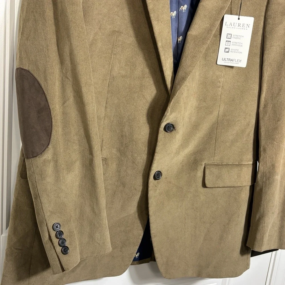 Lauren Ralph Lauren‎ Ultraflex Corduroy Sport Coat Blazer Brown 44L
